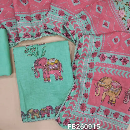 Pastel Blue premium tissue linen unstitched salwar material, digital prints highlighted with bead and embroidery detailing (Textured, Lining Needed) spun cotton bottom, digital printed tissue linen short width dupatta. FB260915