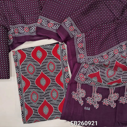 Deep wine purple digitial printed unstitched salwar material (lining needed) panel design, printed rayon bottom, printed rayon dupatta (TAPING NEEDED). FB260921
