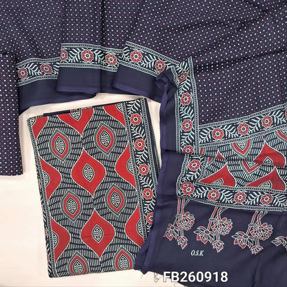 Dark blue digitial printed unstitched salwar material (lining needed) panel design, printed rayon bottom, printed rayon dupatta (TAPING NEEDED). FB260918