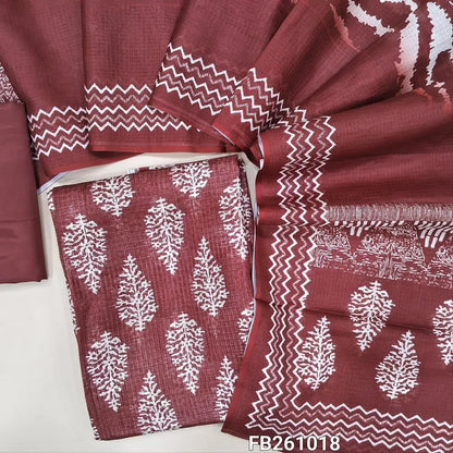 Dark maroon printed fancy kota silk cotton unstitched salwar material(thin, lining needed)matching silk cotton bottom, printed fancy kota silk cotton dupatta. FB261018