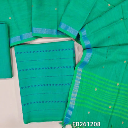 Bright Turquoise blue south handloom cotton unstitched salwar material (lining needed) thread weaving all over,matching handloom cotton bottom, zari buttas on full length handloom cotton dupatta. FB261208