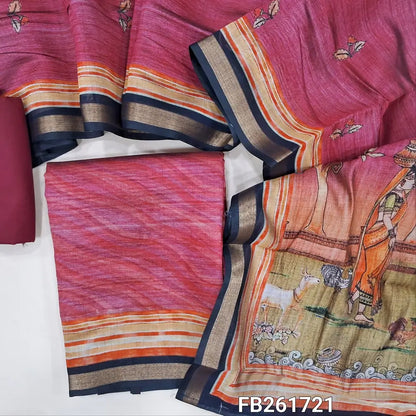 Dark Pink abstract printed premium silk cotton unstitched salwar material (soft, lining needed)matching spun cotton bottom, digital printed soft silk cotton full length dupatta with tissue borders. FB261721