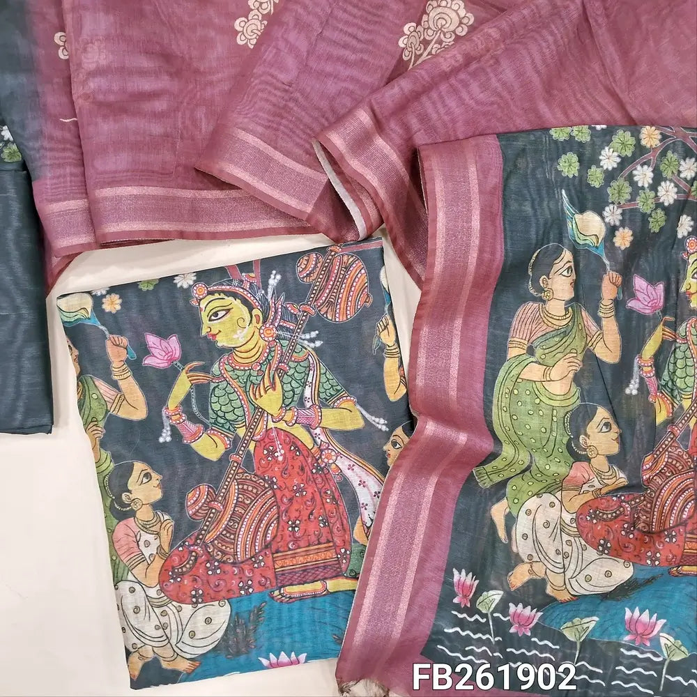 Digital printed black premium soft silk cotton unstitched salwar material (light weight, lining needed) colorful print on daman,matching silk cotton bottom,digital printed full length dual shade silk cotton dupatta. FB261902