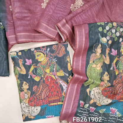 Digital printed black premium soft silk cotton unstitched salwar material (light weight, lining needed) colorful print on daman,matching silk cotton bottom,digital printed full length dual shade silk cotton dupatta. FB261902