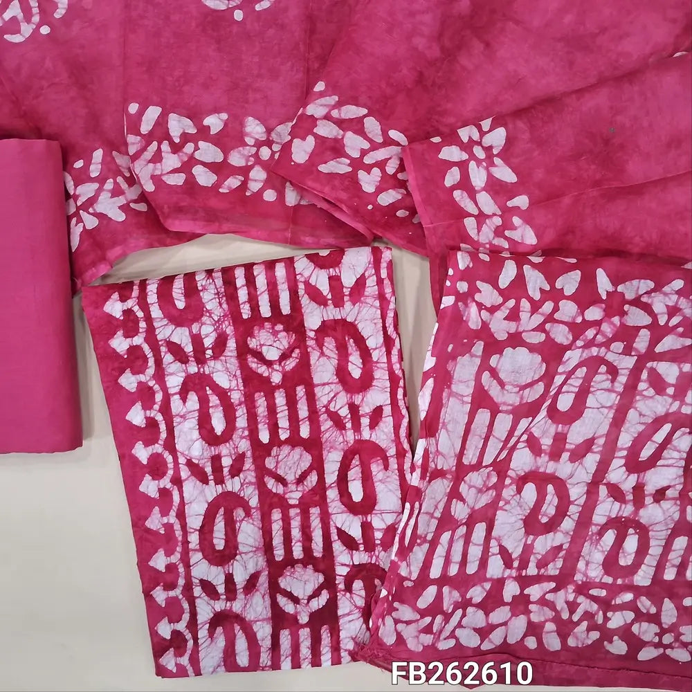 Pink original wax batik dyed pure soft cotton unstitched salwar material(lining needed)matching pure cotton bottom, full length mul cotton dupatta. FB262610