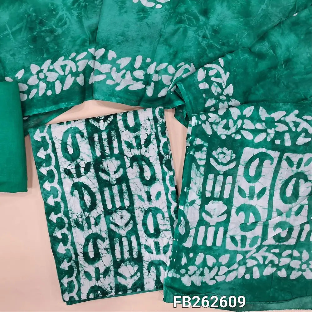 Turquoise blue wax batik dyed pure soft cotton unstitched salwar material, panel design(lining needed)matching pure cotton bottom, batik dyed full length mul cotton dupatta. FB262609