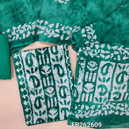 Turquoise blue wax batik dyed pure soft cotton unstitched salwar material, panel design(lining needed)matching pure cotton bottom, batik dyed full length mul cotton dupatta. FB262609