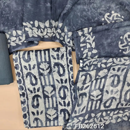 Grey wax batik dyed pure soft cotton unstitched salwar material, panel design(lining needed)matching pure cotton bottom, batik dyed full length mul cotton dupatta. FB262612