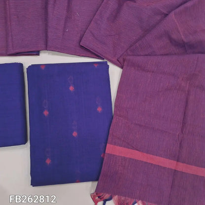 Purple handloom cotton unstitched salwar material (lining needed) thread woven all over,matching handloom cotton bottom, dual shaded handloom cotton dupatta with tassles.  FB262812