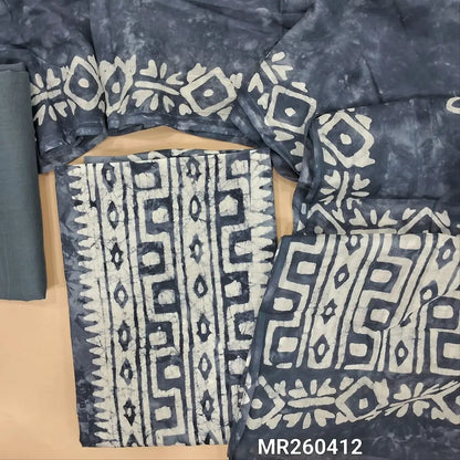 Grey wax batik dyed pure soft cotton unstitched salwar material, panel design(lining needed)matching cotton fabric provided for lining, NO BOTTOM, batik dyed full length mul cotton dupatta. MR260412