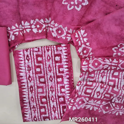 Dark pink wax batik dyed pure soft cotton unstitched salwar material, panel design(lining needed)matching cotton fabric provided for lining, NO BOTTOM, batik dyed full length mul cotton dupatta. MR260411