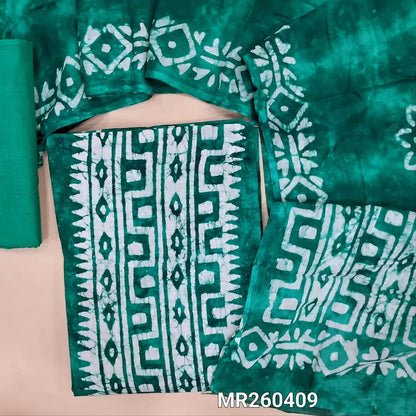 Dark turquoise green wax batik dyed pure soft cotton unstitched salwar material, panel design(lining needed)matching cotton fabric provided for lining, NO BOTTOM, batik dyed full length mul cotton dupatta. MR260409