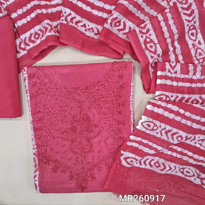 Pink kota cotton unstitched salwar material,self thread work on yoke,panel design,batik design all over(lining needed) cotton bottom, batik design on full length pure kota cotton dupatta (TAPPING NEEDED). MR260917