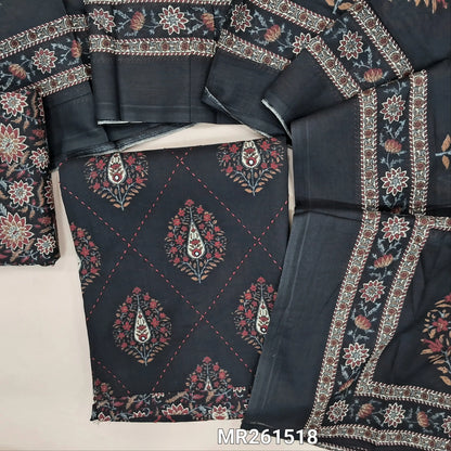 Black premium cotton unstitched salwar material,printed and kantha stitch on front(lining optional)printed cotton bottom,printed full length cotton dupatta. MR261518