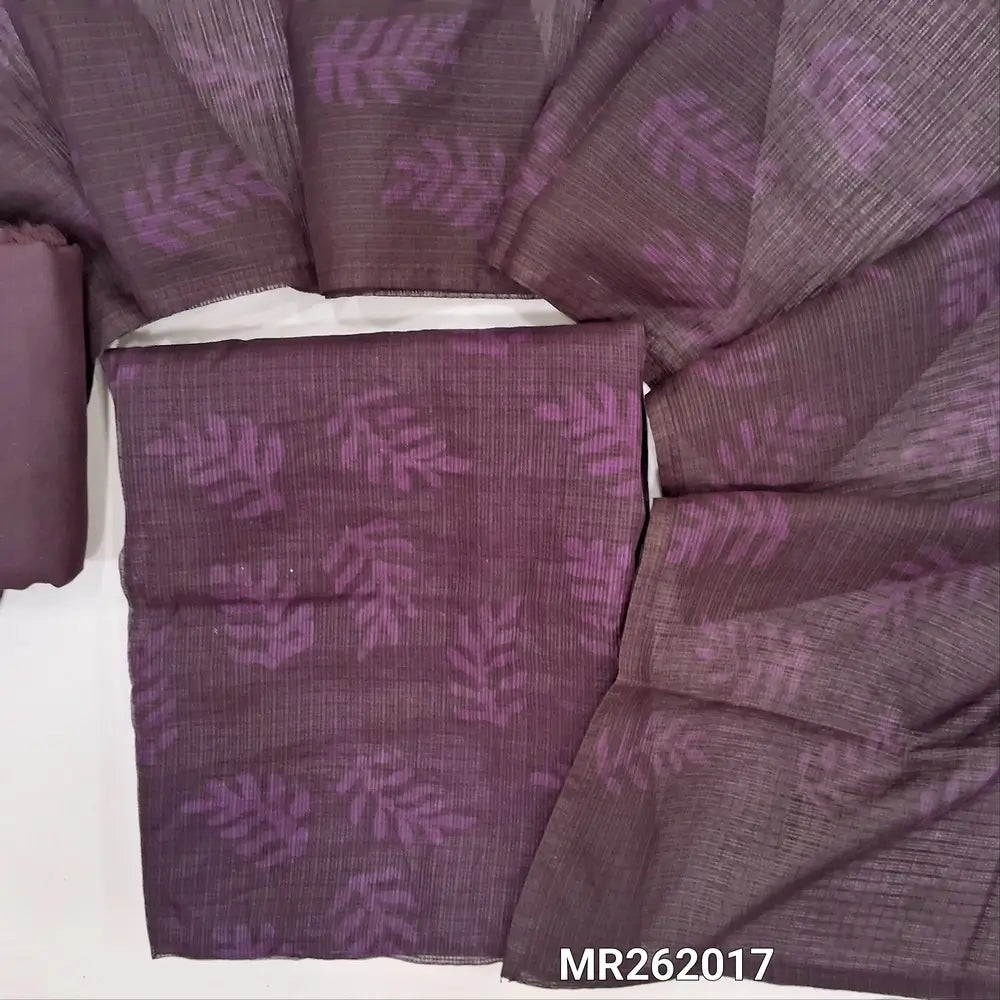 Deep wine purple printed fancy kota silk cotton unstitched salwar material,(thin fabric, lining needed)silky bottom, printed kota silk cotton dupatta. MR262017