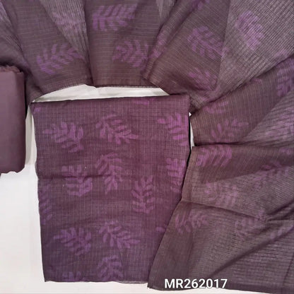 Deep wine purple printed fancy kota silk cotton unstitched salwar material,(thin fabric, lining needed)silky bottom, printed kota silk cotton dupatta. MR262017