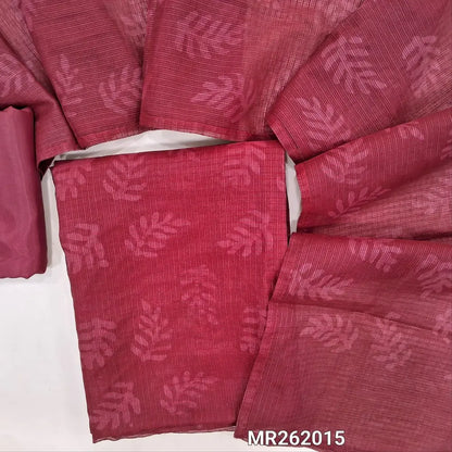 Reddish maroon printed fancy kota silk cotton unstitched salwar material,(thin fabric, lining needed)silky bottom, printed kota silk cotton dupatta. MR262015