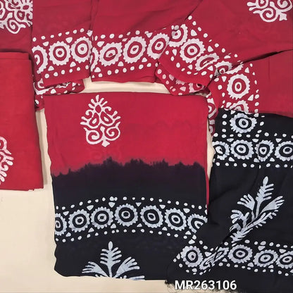 Reddish maroon & black wax batik pure crepe georgette unstitched salwar material, (lining needed) batik dyed santoon bottom,dual shaded wax batik dyed pure crepe georgette dupatta(TAPPING NEEDED). MR263106