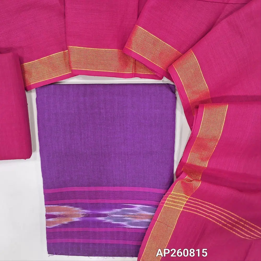 Dark purple  handloom cotton unstitched salwar material (lining needed)pochampally border on daman, dark pink cotton bottom, handloom cotton dupatta with gold tissue borders. AP260815