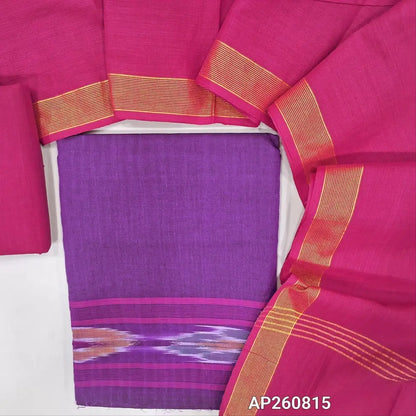 Dark purple  handloom cotton unstitched salwar material (lining needed)pochampally border on daman, dark pink cotton bottom, handloom cotton dupatta with gold tissue borders. AP260815