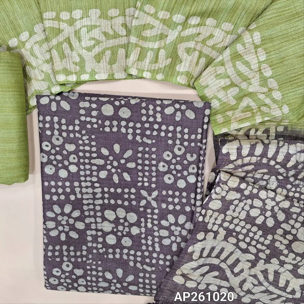 Dark blue original batik bagalpuri jute silk cotton unstitched salwar material(lining optional) light green batik dyed jute silk bottom, dual shaded original batik dyed jute silk dupatta. AP261020