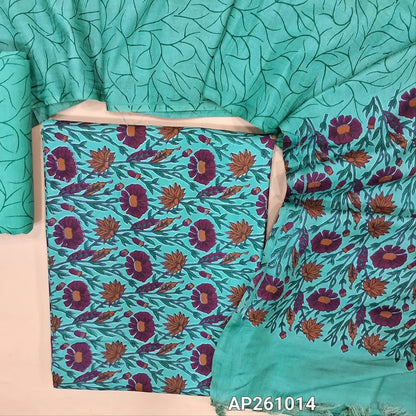 Pastel blue floral printed bagalpuri silk unstitched salwar material( soft,lining needed) printed bagalpuri silk bottom,abstract printed bagalpuri silk dupatta with floral printed pallu. AP261014