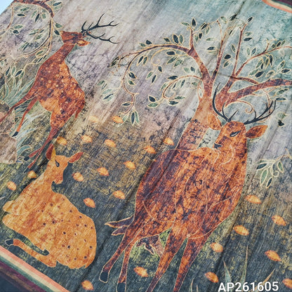 Light & dark grey shade abstract printed semi gicha unstitched salwar material,deer prints all over(Thin, Lining Needed)santoon bottom, digital printed semi gicha dupatta. AP261605