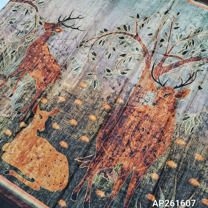 Light chocolate brown abstract printed semi gicha unstitched salwar material,deer prints all over(Thin, Lining Needed)santoon bottom, digital printed semi gicha dupatta. AP261607