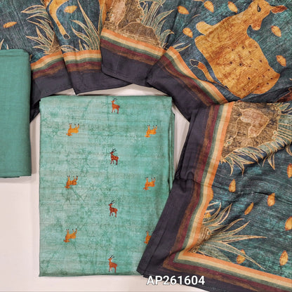 Light & dark blue shade abstract printed semi gicha unstitched salwar material,deer prints all over(Thin, Lining Needed)santoon bottom, digital printed semi gicha dupatta. AP261604