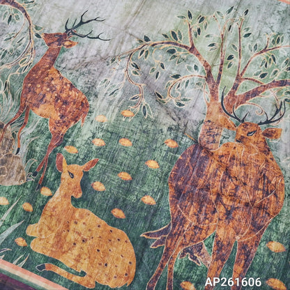 Green shade abstract printed semi gicha unstitched salwar material,deer prints all over(Thin, Lining Needed)santoon bottom, digital printed semi gicha dupatta. AP261606