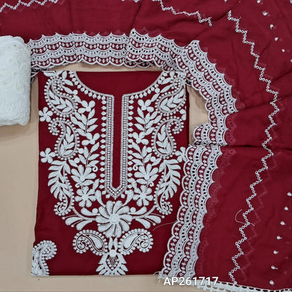 Dark maroon chikankari  hand embroidered pure cotton unstitched salwar material ( thin,lining optional)chikankari embroidered cotton bottom, embroidered pure mul cotton dupatta. AP261717