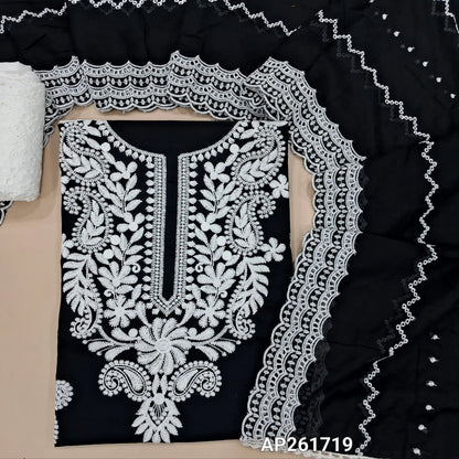 Black chikankari  hand embroidered pure cotton unstitched salwar material ( thin,lining optional)chikankari  embroidered cotton bottom, embroidered pure mul cotton dupatta with cut work. AP261719