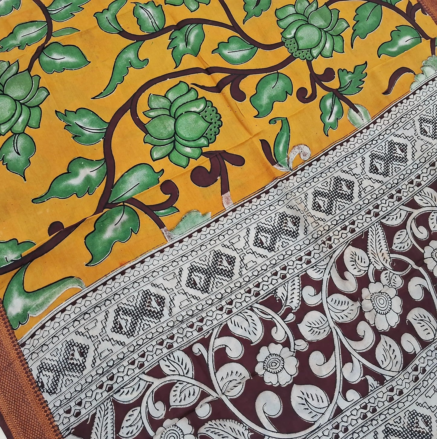 Dark brown premium raw silk unstitched salwar material,thread weaving buttas all over, (textured, Lining needed) matching silk cotton bottom, pen kalamkari chennuri silk dupatta with nizam borders (INCONSISTENT STAINS ARE NOT DEFECTS). AP262214
