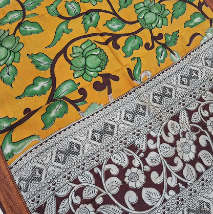 Dark brown premium raw silk unstitched salwar material,thread weaving buttas all over, (textured, Lining needed) matching silk cotton bottom, pen kalamkari chennuri silk dupatta with nizam borders (INCONSISTENT STAINS ARE NOT DEFECTS). AP262214