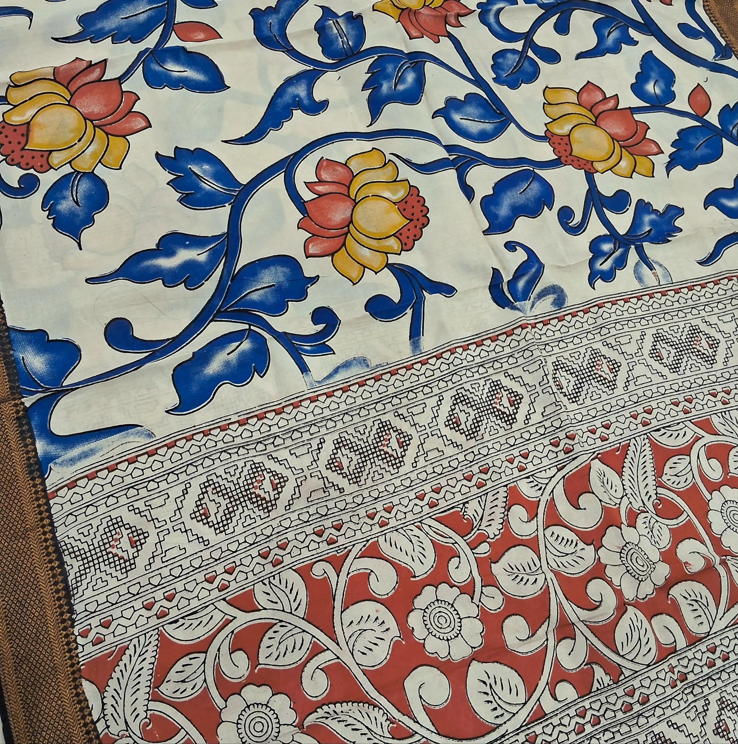 Rust orange premium raw silk unstitched salwar material,thread weaving buttas all over, (textured, Lining needed) matching silk cotton bottom, pen kalamkari chennuri silk dupatta with nizam borders (INCONSISTENT STAINS ARE NOT DEFECTS). AP262213