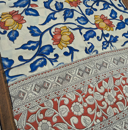 Rust orange premium raw silk unstitched salwar material,thread weaving buttas all over, (textured, Lining needed) matching silk cotton bottom, pen kalamkari chennuri silk dupatta with nizam borders (INCONSISTENT STAINS ARE NOT DEFECTS). AP262213