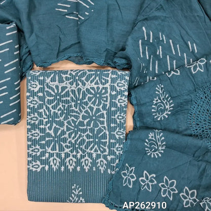 Denim blue wax batik dyed Pure kantha cotton unstitched salwar material, (Lining optional)batik dyed cotton bottom,batik dyed with crochet work on mul cotton dupatta. AP262910