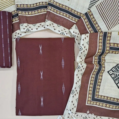 Dark maroon premium handloom cotton unstitched salwar material,thread woven all over,(lining optional)thread woven handloom cotton bottom,hand block printed jute cotton dupatta. MY260508