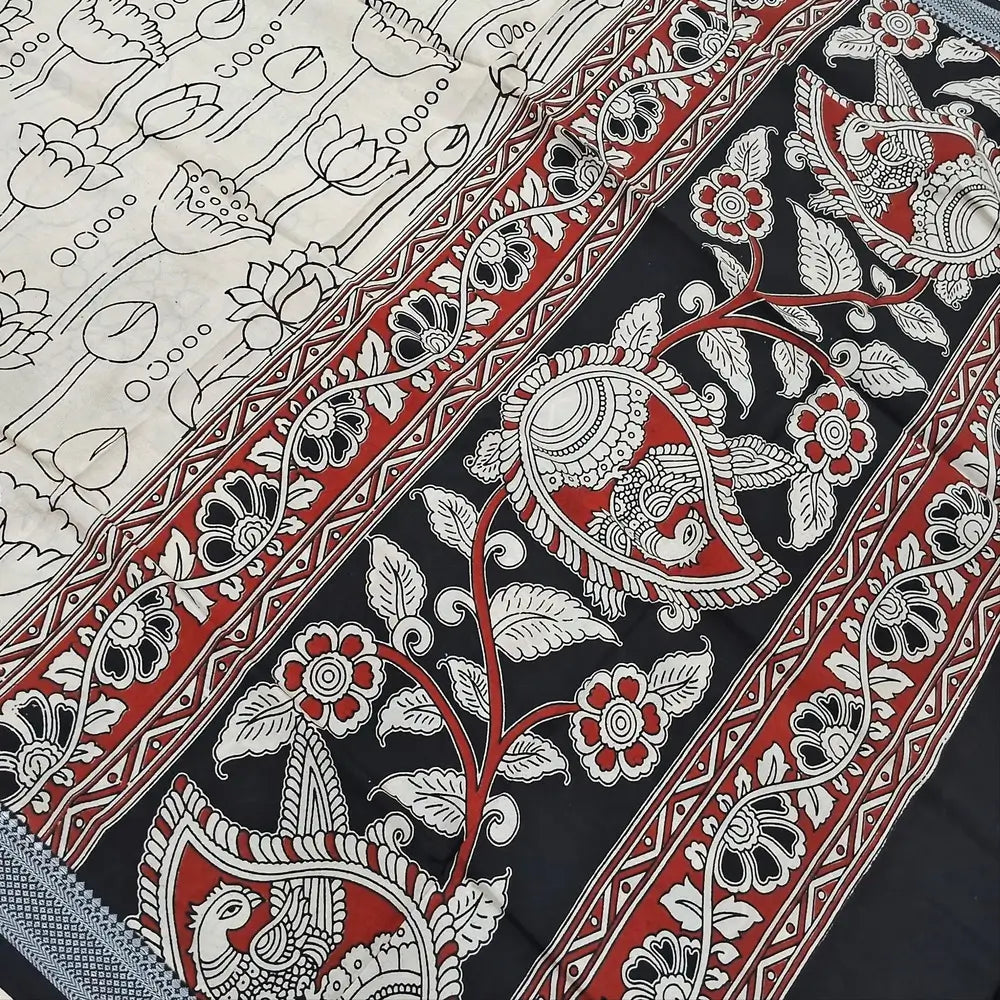 Maroon premium chanderi silk unstitched salwar material, original pen kalamkari all over,(lining needed)light grey handloom cotton bottom,pen kalamkari chanderi silk dupatta with nizam borders (INCONSISTENT STAINS ARE NOT DEFECTS). MY260502