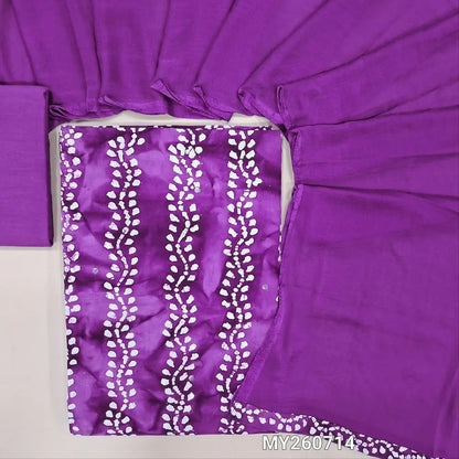 Purple wax batik dyed soft cotton unstitched salwar material( lining optional)faux mirror work all over,matching cotton fabric provided for lining , NO BOTTOM,fancy chiffon dupatta. MY260714