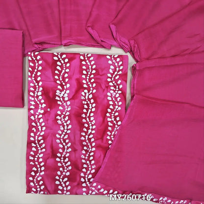 Bright pink wax batik dyed soft cotton unstitched salwar material( lining optional)faux mirror work all over,matching cotton fabric provided for lining , NO BOTTOM,fancy chiffon dupatta. MY260716