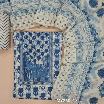 Off white base printed soft cotton unstitched salwar material, printed yoke (lining optional)zig zag printed cotton bottom,printed pure soft cotton dupatta (TAPPING NEEDED). MY260918