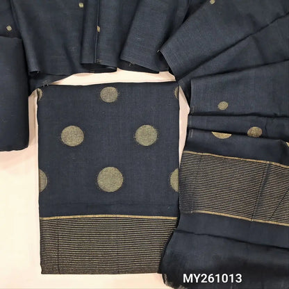 Black jamdani woven premium handloom cotton unstitched salwar material,gold zari weaving on daman,(lining needed)cotton bottom,jamdani weaving handloom cotton dupatta. MY261013