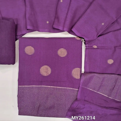 Dark purple jamdani woven premium handloom cotton unstitched salwar material,gold zari weaving on daman,(lining needed)cotton bottom,jamdani weaving handloom cotton dupatta. MY261214