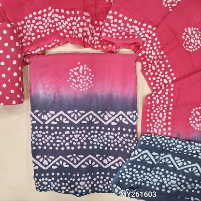 Pink & blue wax batik pure crepe georgette unstitched salwar material, (lining needed)batik dyed santoon bottom,dual shaded wax batik dyed pure crepe georgette dupatta(TAPPING NEEDED). MY261603