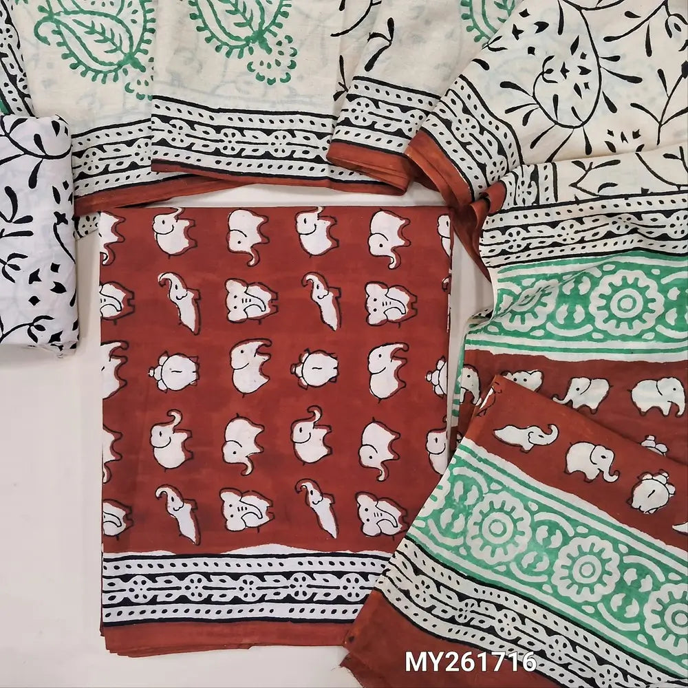 Maroon hand block printed pure mul cotton unstitched salwar material, (lining optional) block printed cotton bottom,hand block printed mul cotton dupatta(TAPPING NEEDED, INCONSISTENCY OF PRINTS AND DYEING ARE NOT CONSIDERED AS DEFECTS. MY261716
