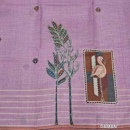 Light purplish pink premium semi linen unstitched salwar material(lining needed)fancy buttons yoke,digital printed, silver zari work on daman,spun cotton bottom, digital printed premium semi linen full length dupatta with lace taping. MY262204