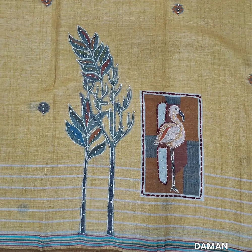 Rich beige premium semi linen unstitched salwar material(lining needed)fancy buttons yoke,digital printed, silver zari work on daman,spun cotton bottom, digital printed premium semi linen full length dupatta with lace taping. MY262202