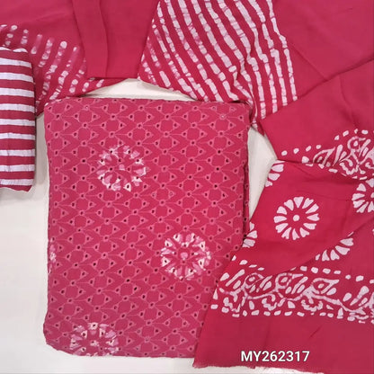 Designer pink batik Dyed pure crepe georgette unstitched salwar material (soft,Lining Needed) cut work & embroidery work on front,santoon bottom, pure crepe georgette batik dupatta.(TAPING NEEDED).MY262317
