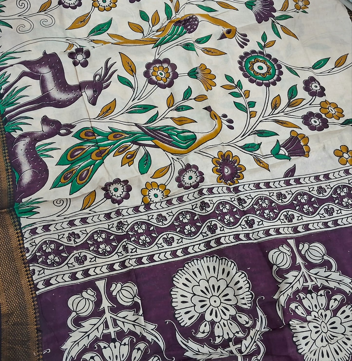 Deep wine purple premium raw silk unstitched salwar material (textured, Lining optional)thread woven buttas all over,matching raw silk bottom, pen kalamkari chennuri silk dupatta with nizam borders. JN260114